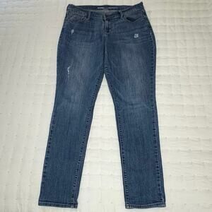 Old Navy Curvy Mid-Rise Skinny Distressed Jeans Women's 12R Blue Stretch Denim